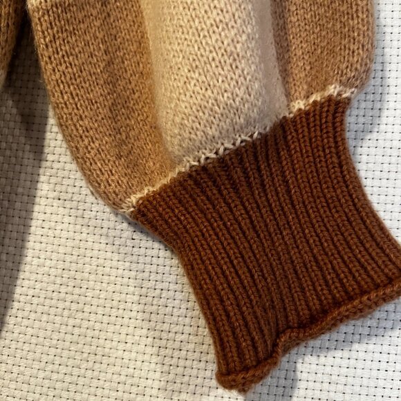 Harajuku Bear Oversize Knit Tan/Beige long puff sleeve Sweater‎ Size M - Picture 3 of 8